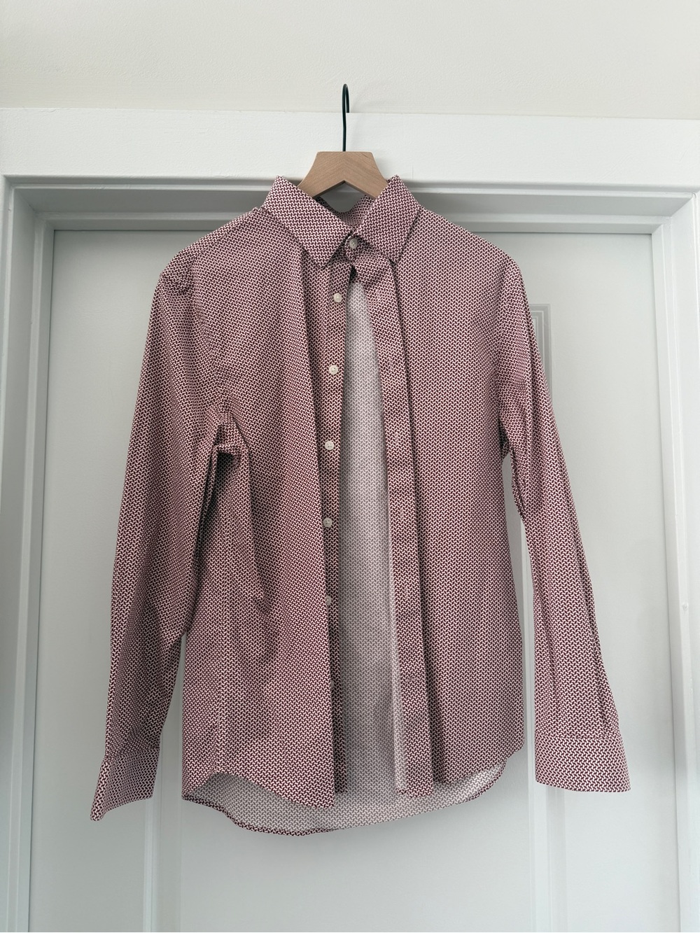 Express Men's Patterned Red Button-Down Dress Shirt